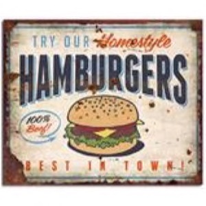 Træ skilt 40x30cm Try Our Homestyle Hamburgers - Se flere Træ skilte